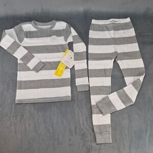 Burt's Bees Rugby Stripe Organic Cotton Snug Fit Gray & White Pajamas Unisex 6